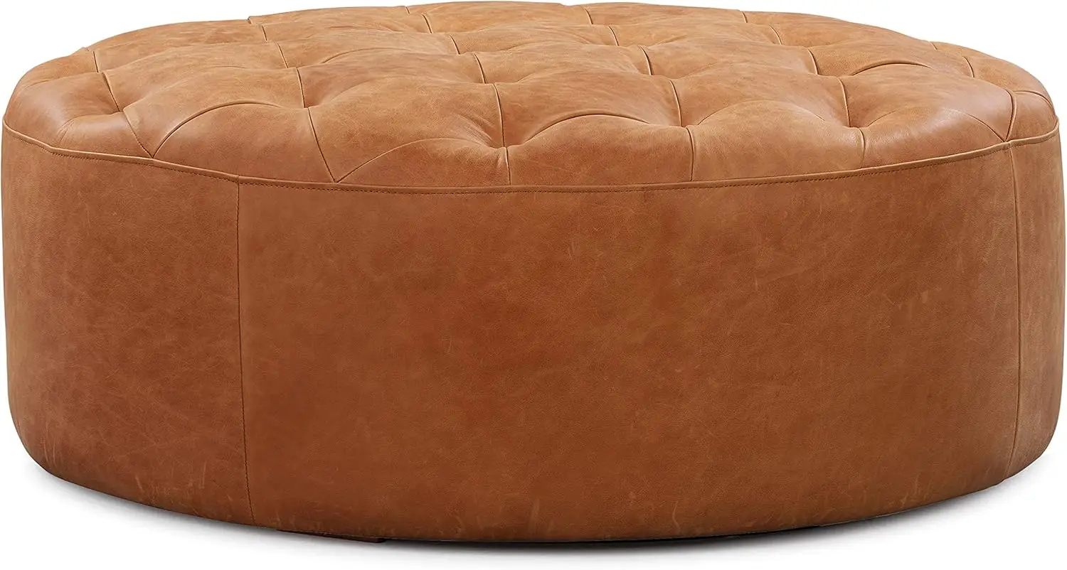 Ascot Ottoman in Full-Grain Pure-Aniline Italian Tanned Leather in Cognac Tan