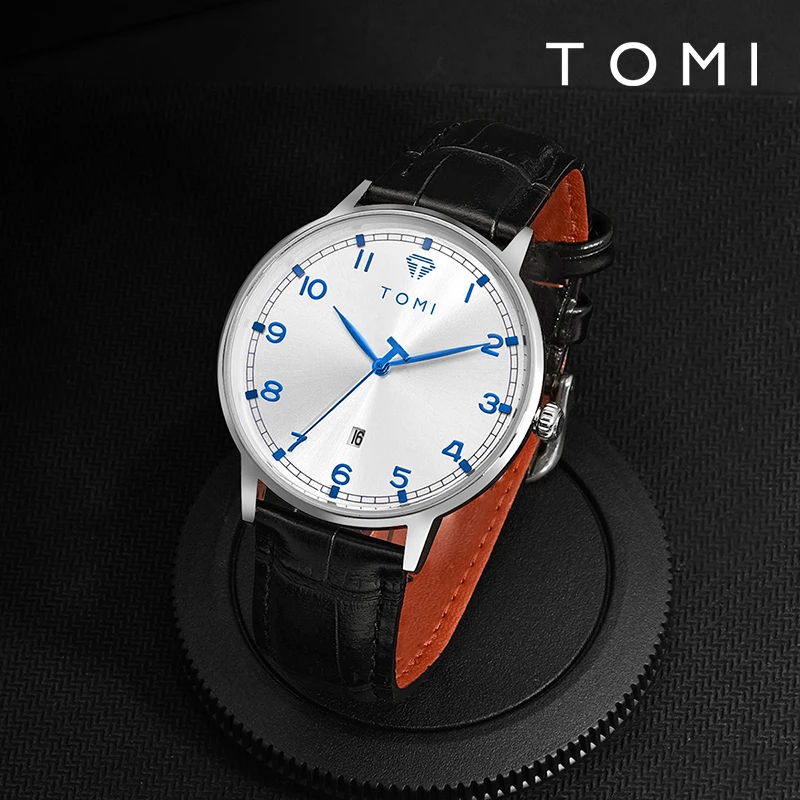 TOMI men\'s minimalist fashion watch circular dial calendar men\'s and women\'s casual quartz watch clock gift