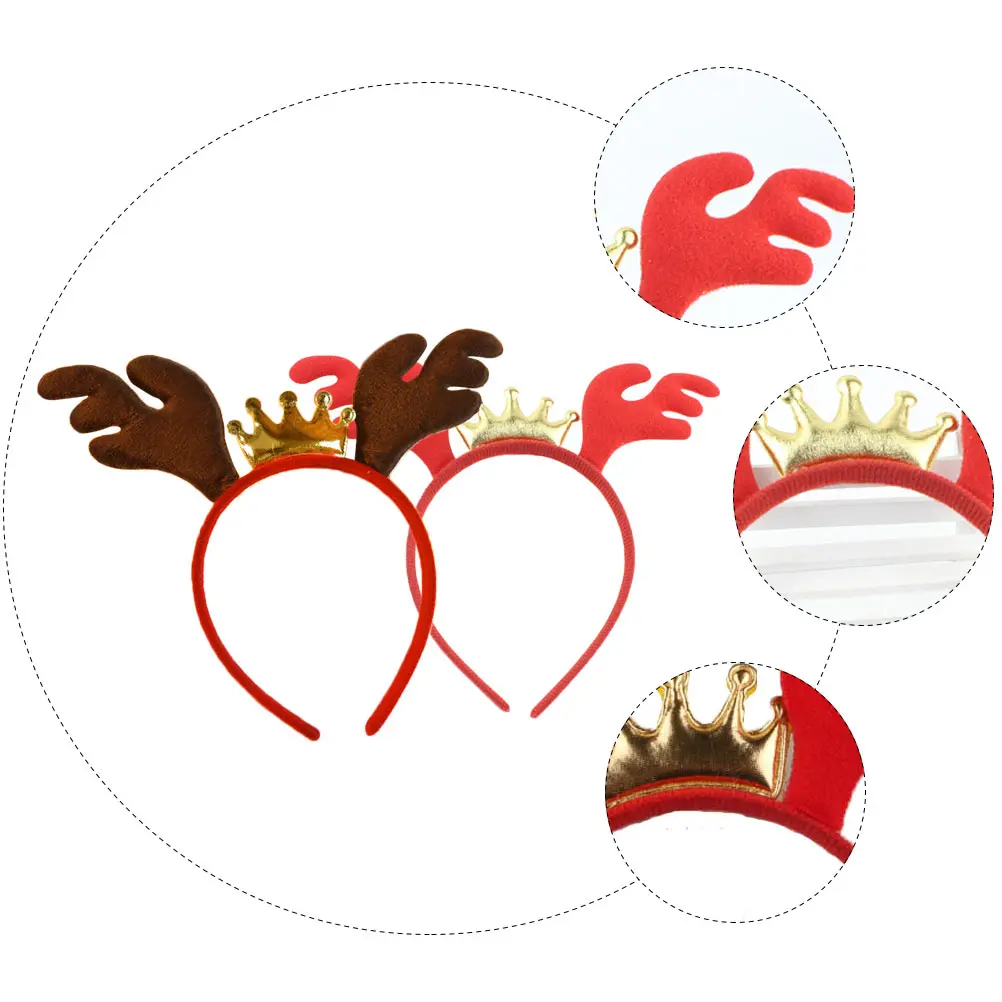 

2pcs Christmas Reindeer Antler Headband Durable Non-Fading Hoop For Party Festival Comfortable Performance Hairbandelk Hair Hoop