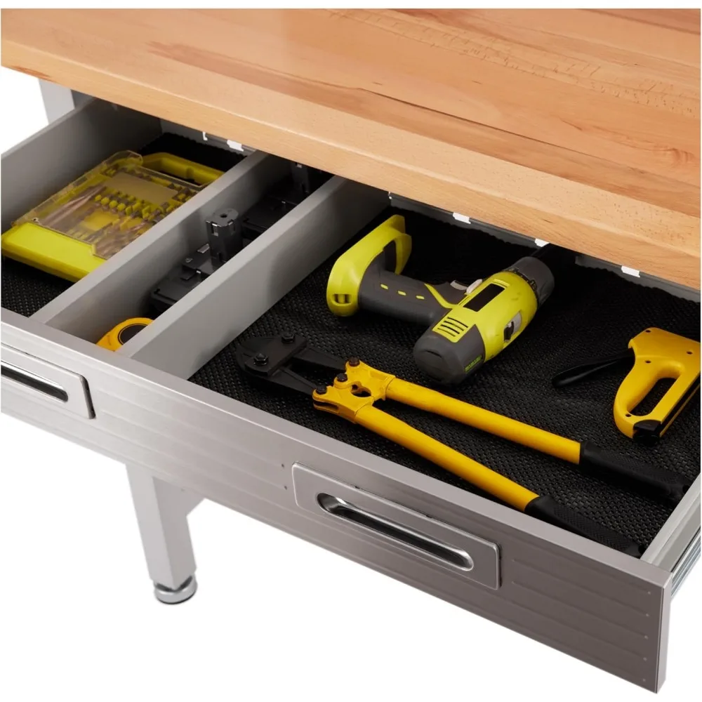 Workcenter de pegboard iluminado por LED com sortimento de 23 ganchos e mesa de gaveta, 48", cinza granito