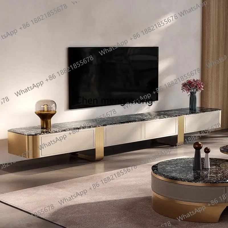 

Natural luxury stone marble TV cabinet simple villa living room large flat floor new TV cabinet coffee table