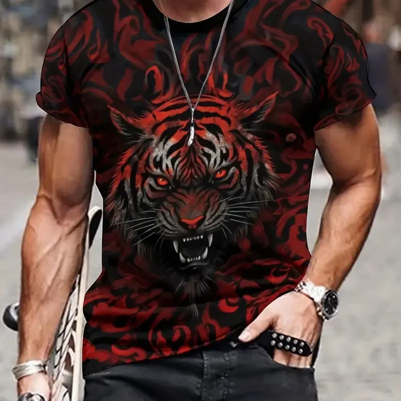 Vintage Tiger T-Shirt Men's 3d Animal Print Short Sleeved Top Tees Summer Casual Breathable Men's Clothing Oversized Streetwear