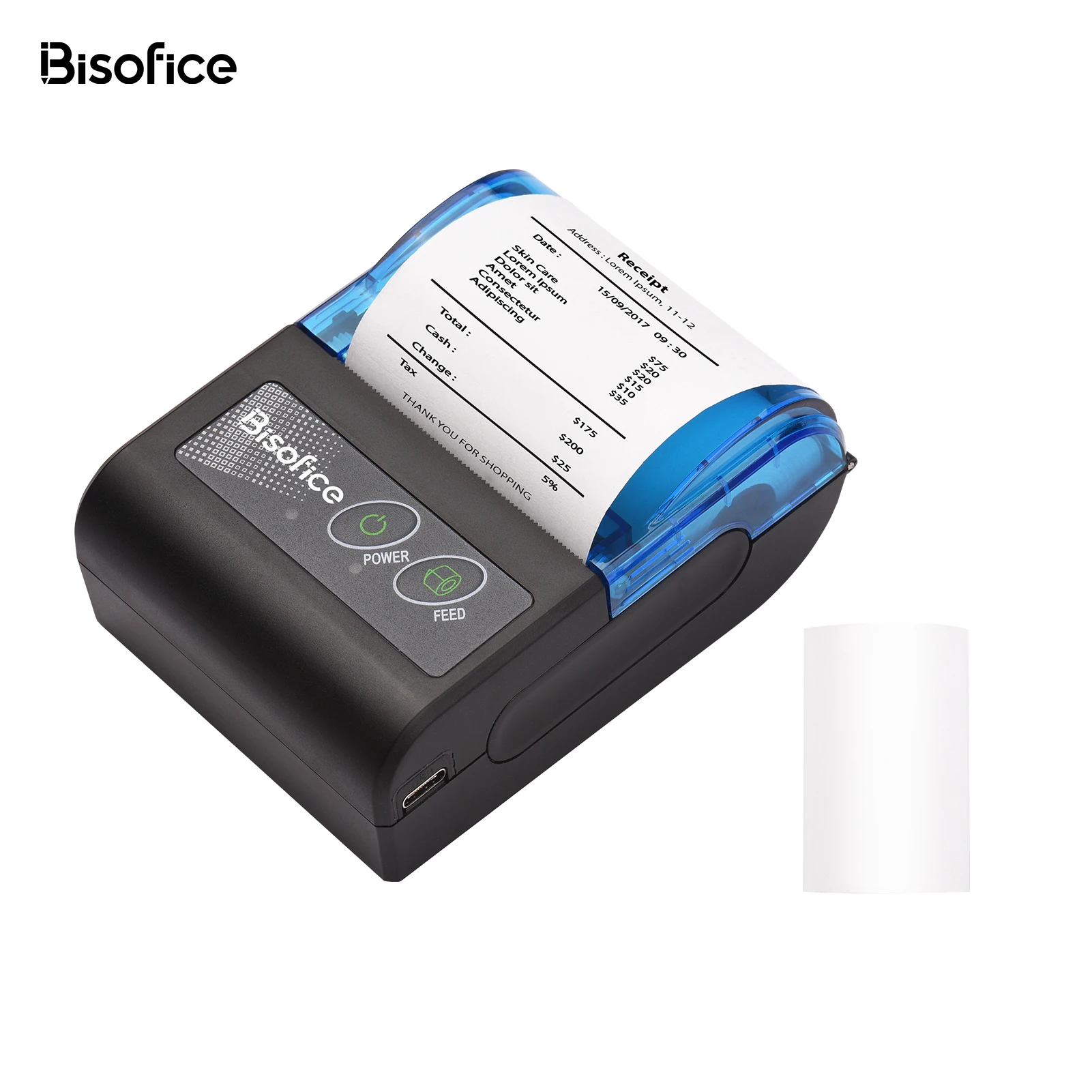 Bisofe – Mini imprimante thermique sans fil pour tickets de caisse et tickets de caisse, format USB, format 58mm, Compatible avec iOS, Android et Windows