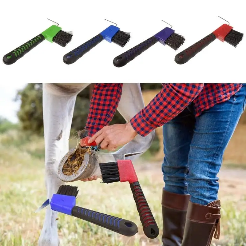 Foot Cleaning Brush Set for Horses, 4 Piece Equine Grooming Tools with Metal Pick and Textured Grip for Stable Routine, Mixed