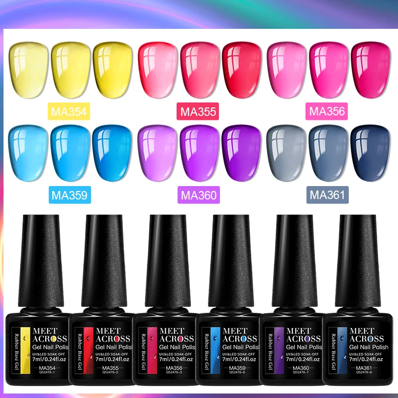 6/8pcs Rubber Base Gel Set Jelly Glass Translucent Colorful Glitter Rubber Base Gel Nail Polish Soak Off UV LED Gel Nail Art DIY