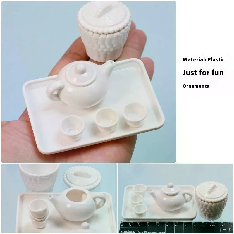 1 Set Dollhouse Scene Accessories Simulation Tea Kit Model Tea Pot Cup Tea Table Decoration Collectible Room Ornament