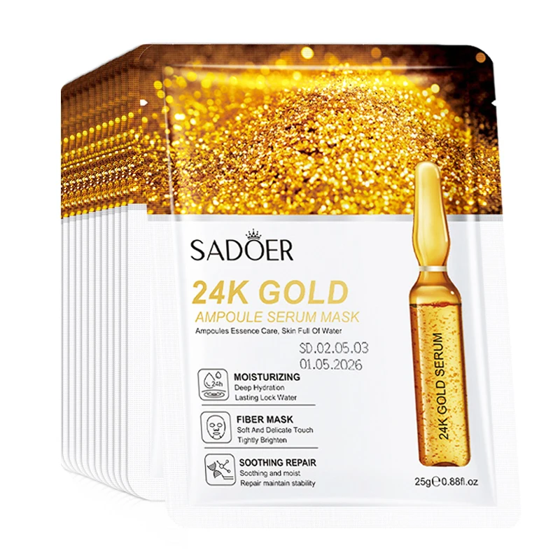 10 stks SADOER 24 K Goud Vitamine C Hyaluronzuur Gezichtsmasker Facial Hydraterende Verstevigende Hydraterende Gezichtsmaskers Huidverzorgingsproducten