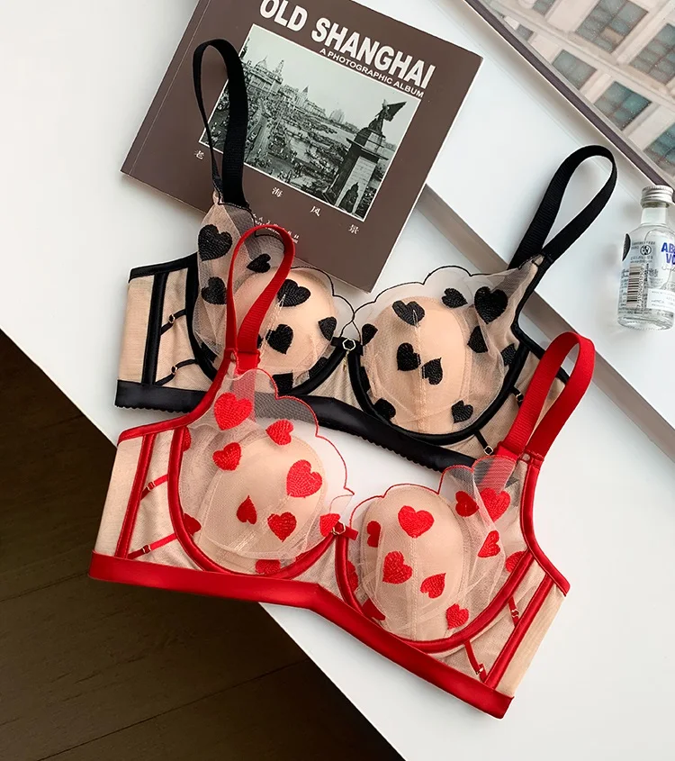 

Ultra-thin section sexy lace underwear female large breasts show small rabbit ears cup lingerie soft steel ring silk bra