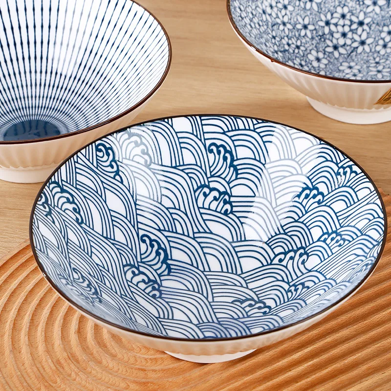 8 inches Japanese and Korean 8-inch hat ramic net red ramen  household souparge horn underglaze color