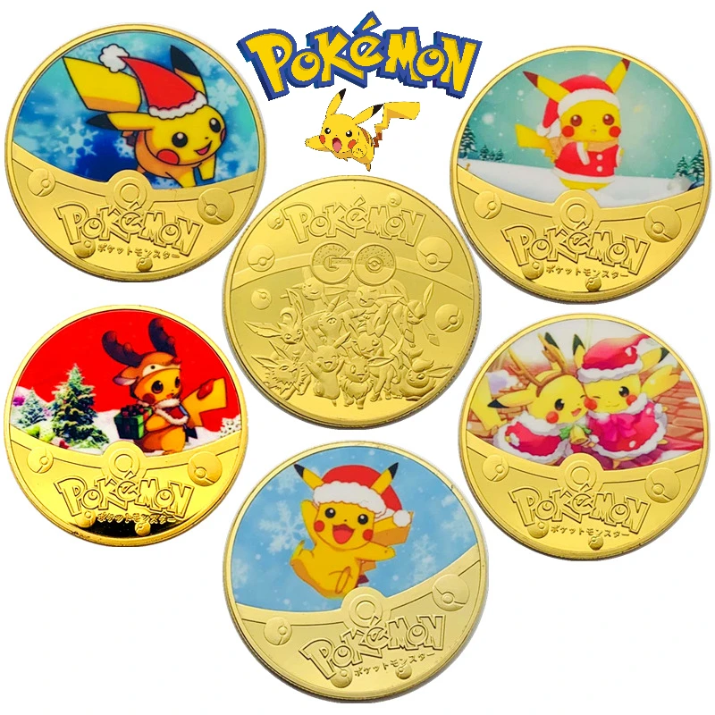 40mm Pokémon Commemorative Coin Cartoon Figure Kawaii Christmas Lightning Mouse Gilding Process Medallion Children Toy Play Gift