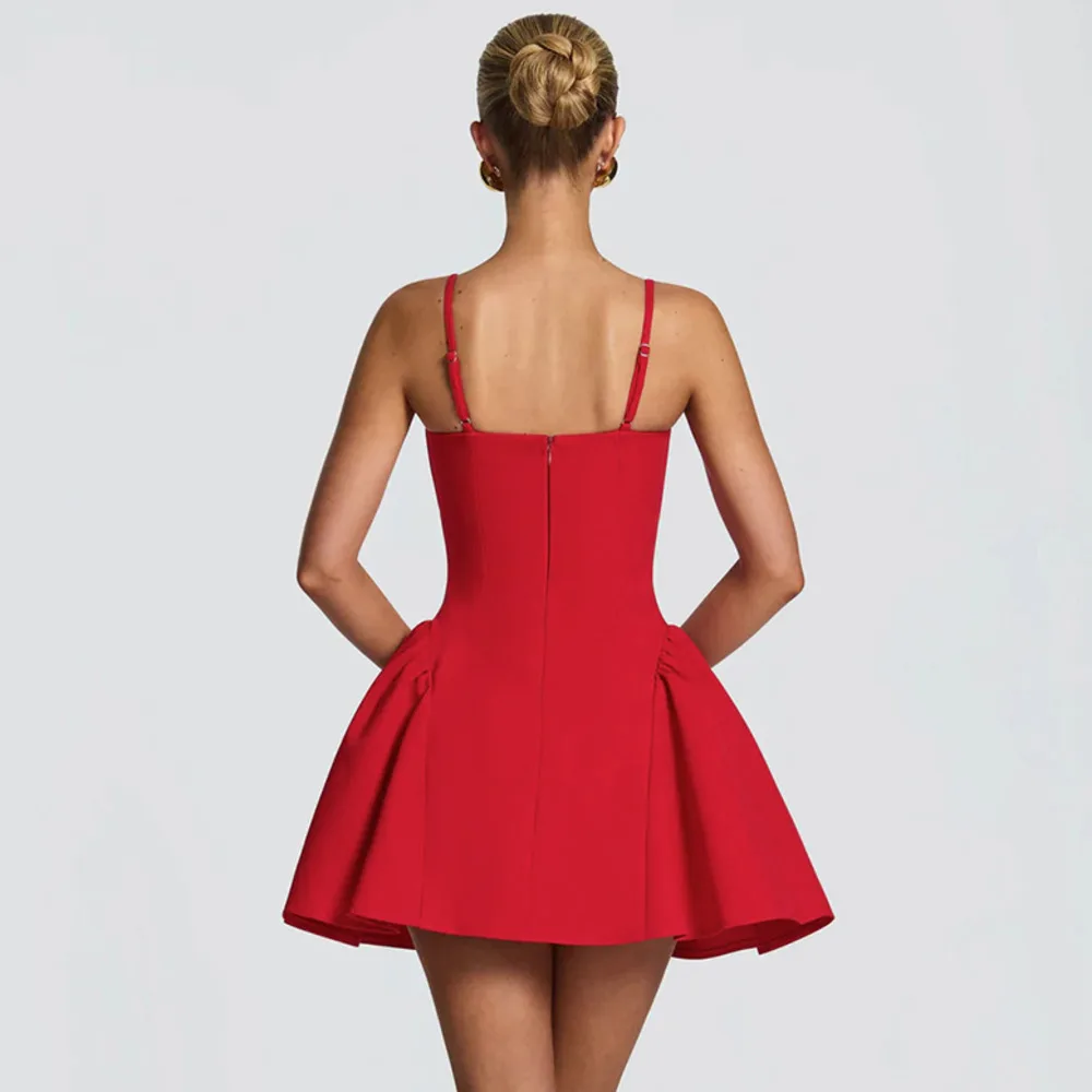 Blifanbo cinta de espaguete sem costas a linha sexy mini vestido feminino ruched cintura alta sem mangas sólido clube vestido de festa elegante