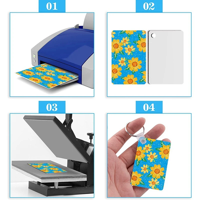 200Pcs Sublimation Keychain Blanks Set Rectangle Heat Transfer Blanks Keychain Tassels With Key Rings For Keychain DIY