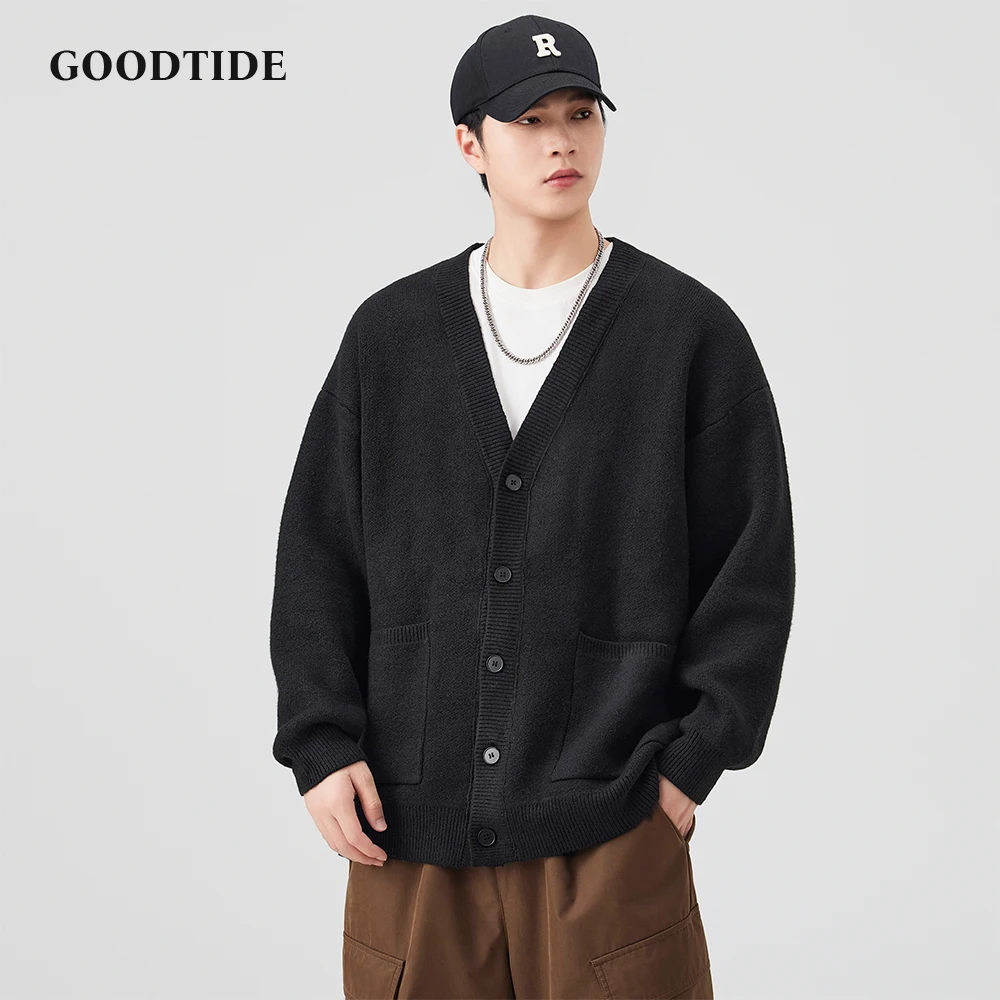 

Fashion Men's Casual V - Neck Button Down Cardigan Winter New Loose Fit Knitted Sweater Jacket Long Sleeve Outerwear Pockets Top