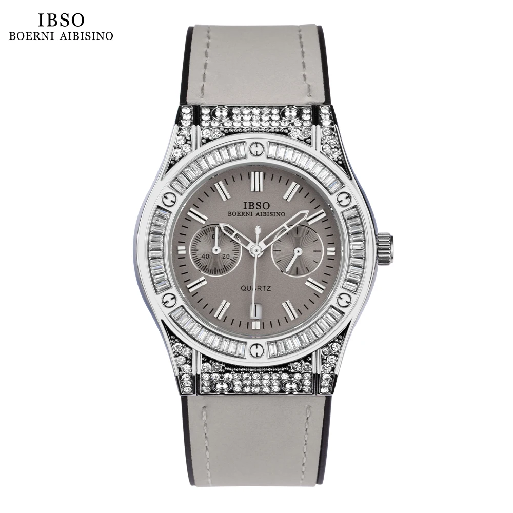 IBSO Women New Luxury Shinning Zircon Dial Quartz Watch Full Calendar Japanese Movement 3ATM Waterproof Watches Ladies 9818#