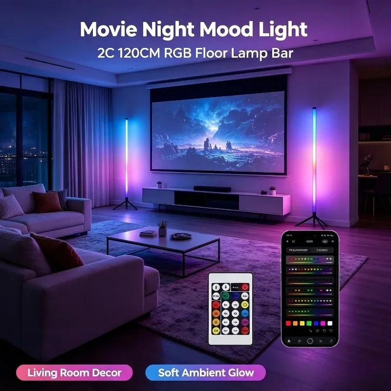 2 Lámparas LED RGB de Pie, Luz de Esquina Reactiva al Sonido y Sincronizada con la Música, Lámpara de Ambiente para Juegos, Dormitorio y Transmisiones en Vivo