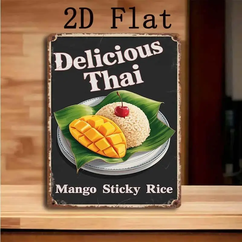 2D Flat, [2D Flat]2D Flat, 1pc Vintage Thai Mango Sticky Rice Metal Sign- Thai Dessert Wall Art with Sticky Rice& Mango Dish Art