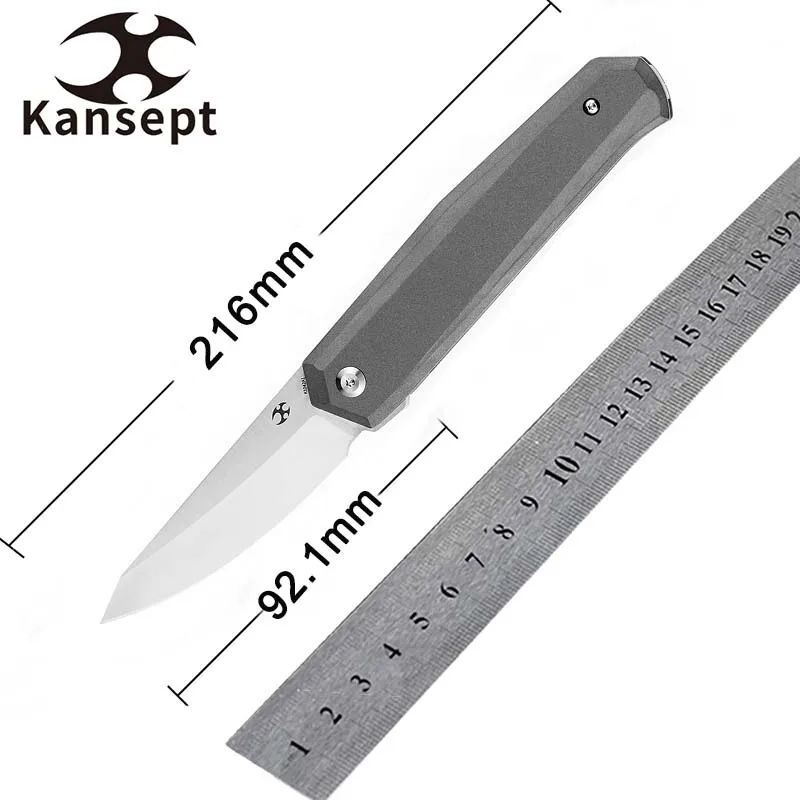 Kansept Integra K1042A1 Pocket Folding Knives Satin M390 blade with Silicon Carbided Titanium Gray Handle for Camping EDC Carry