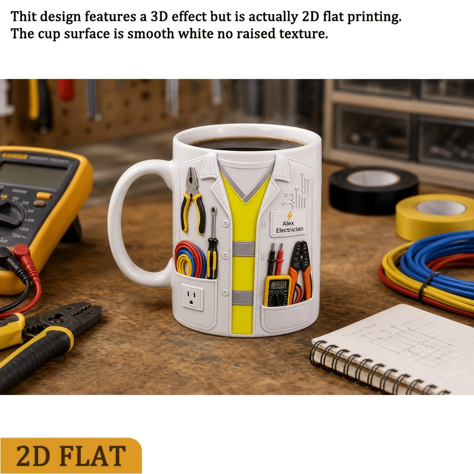 Personalized Electrician Mug Custom Name 2D Flat Print Coffee Cup Gift for Electrician Dad Father Birthday