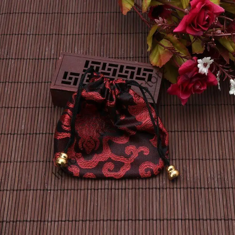 3XUA Bolsa joias brocado seda com cordão para presentes Bolsa moedas Bolsa doces bordada