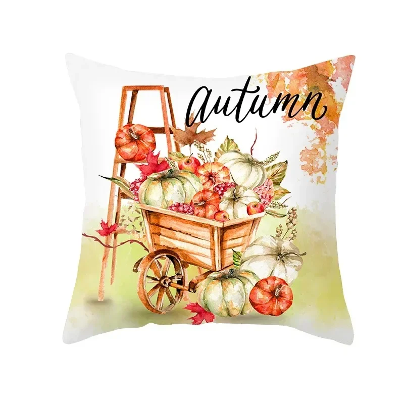 Autumn Maple Leaf Pumpkin Bicycle Dwarf Thanksgiving Pattern Printing Cushion Cover Living Room Office Sofa Car Seat pillowcase