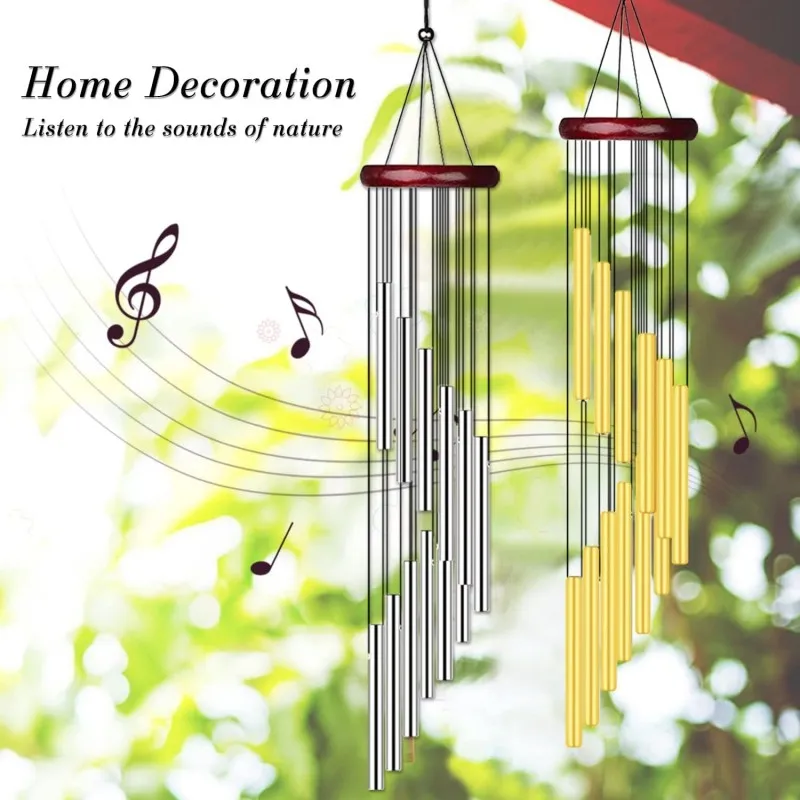 New Simple Metal Aluminum 12 Tubes Wind Chime Balcony Patio Hanging Pendant Home Garden Bells Decoration Housewarming Gifts