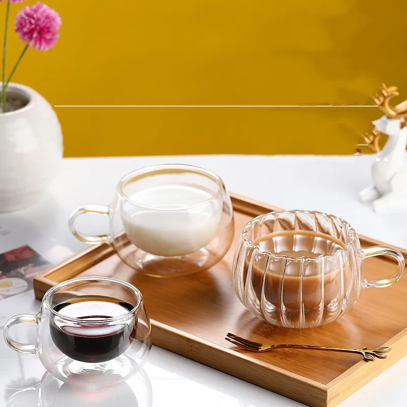 Stripe Mug Double Wall Glass Glasses High Borosilicate Water Cup Breakfast Oatmeal Milk Coffee Water Cup Drinkware Glass Mug