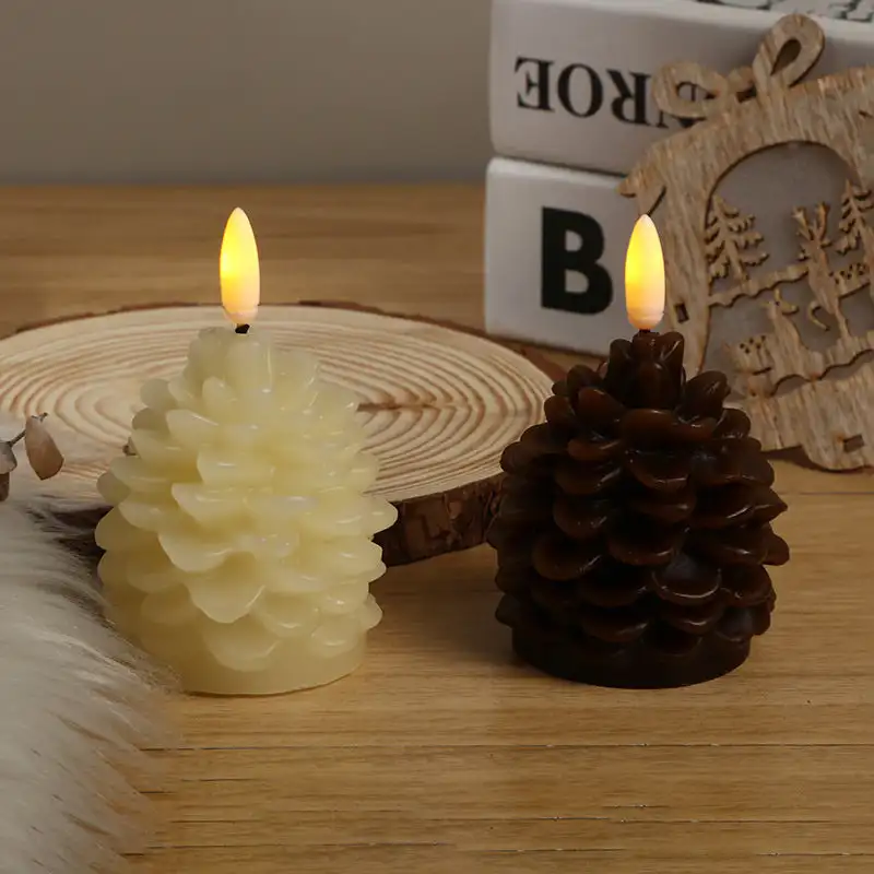 

Pinecone Flameless LED Candle Wax Material Construction Control Included Battery Operated Brown Desktop Ornament Bedside Gift