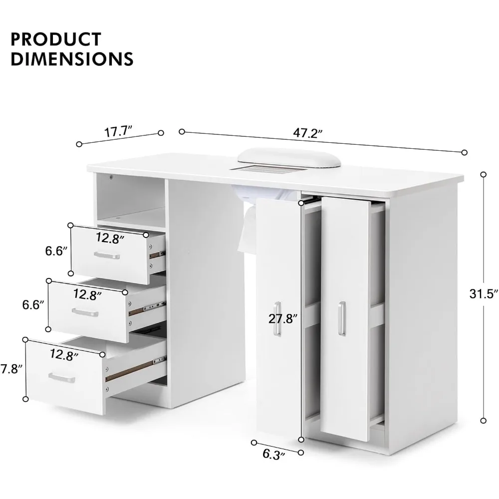 Manicure Table, Nail Table, Wooden Salon Spa Nail Table Station w/Cabinet, Drawers, Beauty Salon Equipment, Nail Tables