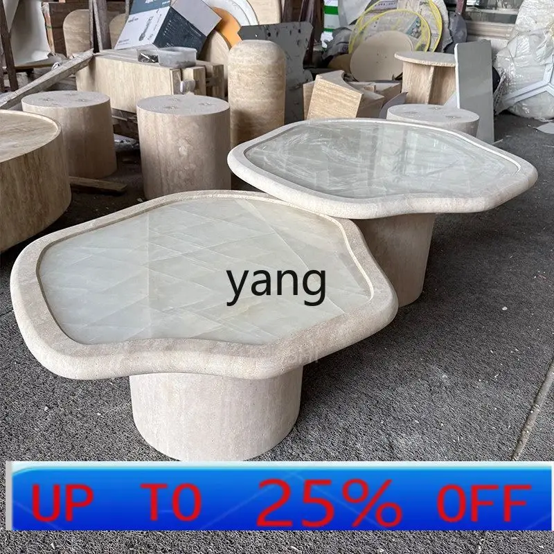 LMM natural travertine jade combined coffee table living room home special-shaped cloud short coffee table