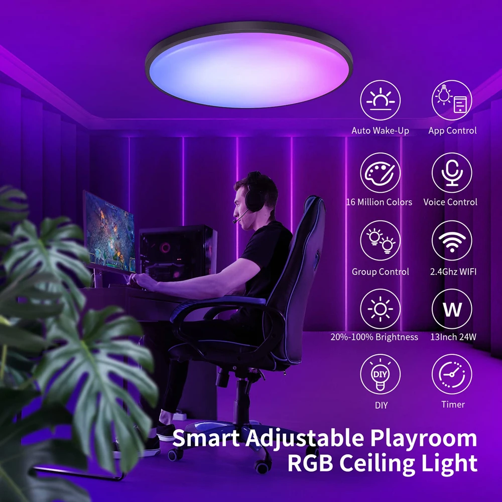 Tuya WiFi Smart Modern Ceiling Lamp Lustre LED Lights RGBCW Dimmable Smart Life Voice Control for Alexa Google Home Decor