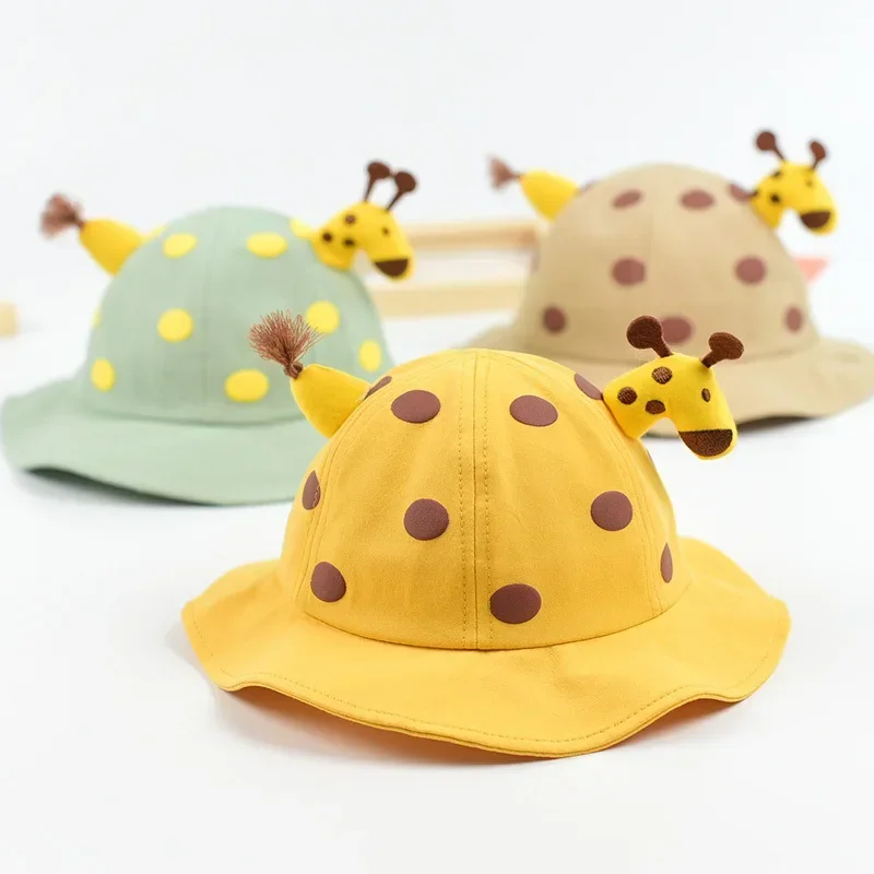 New Cute Giraffe Baby Fisherman Cap Cartoon Embroidery Dome Kids Girl Boy Bucket Hat Spring Summer Sun Infant Hat