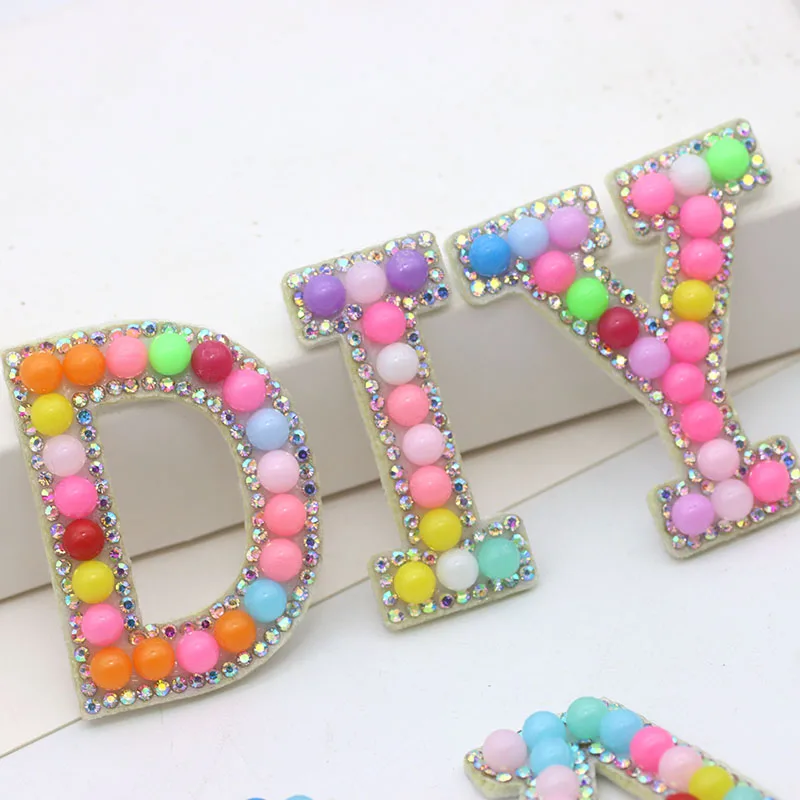 A-Z Uppercase Letter With Candy Color Rhinestones Hot Fix Rhinestone Patch 26 English Letters For DIY Bags Jeans Decoration