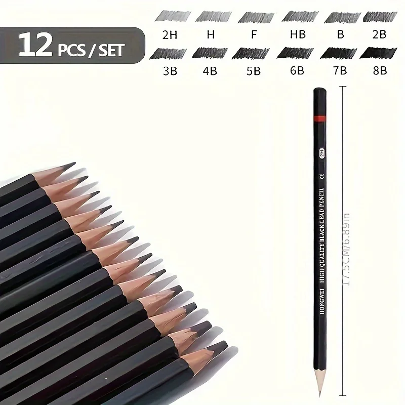 12 Pcs Premium Wood Sketching Pencils Set Professional Drawing 2H-8B Graphite Drawing Pencils for Artists School Art Supplies