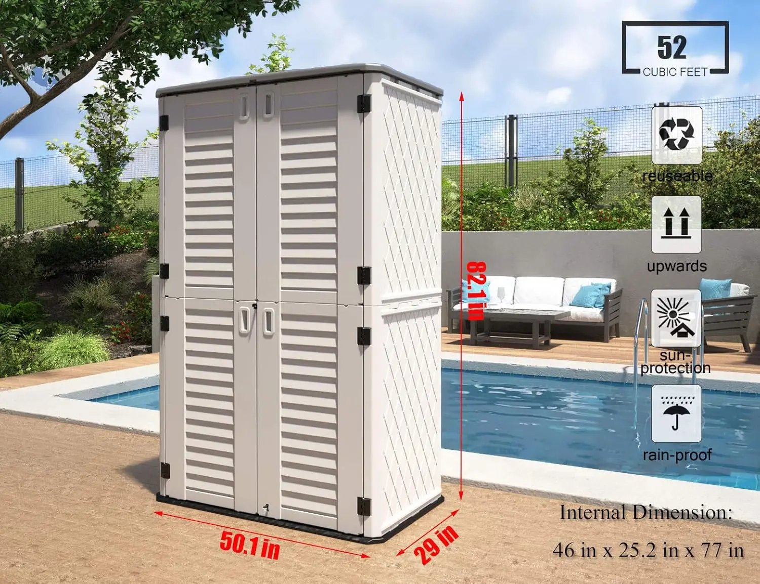 Outdoor Storage Cabinet Waterproof,Outdoor Storage Sheds with Floor, Double-Layer Storage Shed for Patios/Generator/Lon