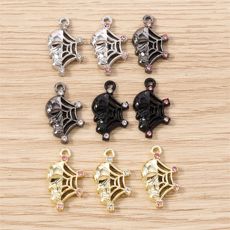 5 Stück 11x19mm Punk-Metall-Skelett-Spinnennetz-Anhänger für die Herstellung von Halsketten, Ohrringen, Armbändern, DIY-Bastelarbeiten und Schmuckzubehör – Detail 2