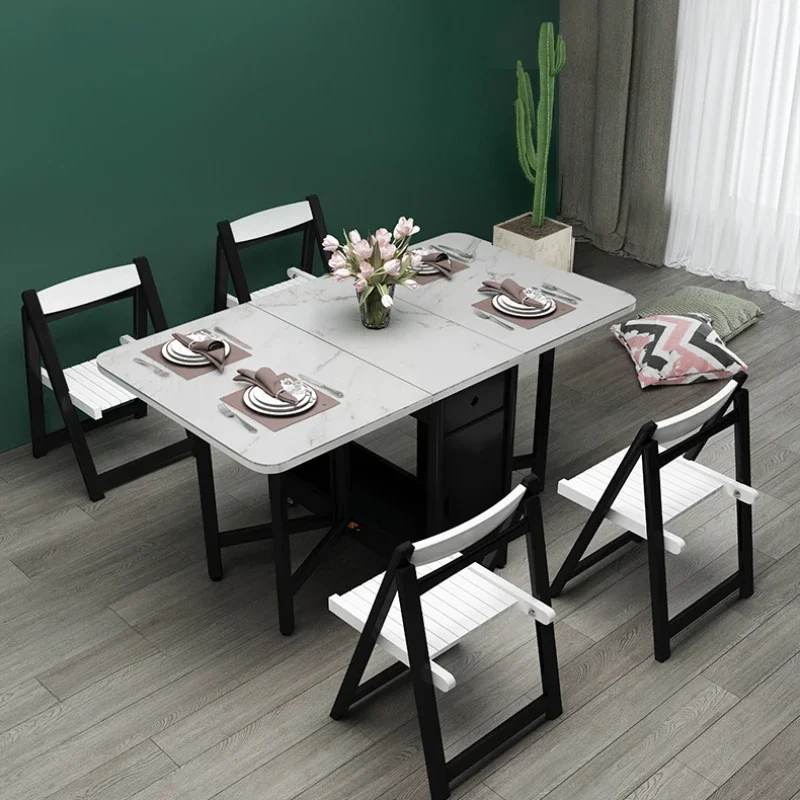Foldable Marble Dining Table Mobile Kitchen Minimalist Rectangle Dining Table Living Room Floor Mesa Dobravel House Decorations