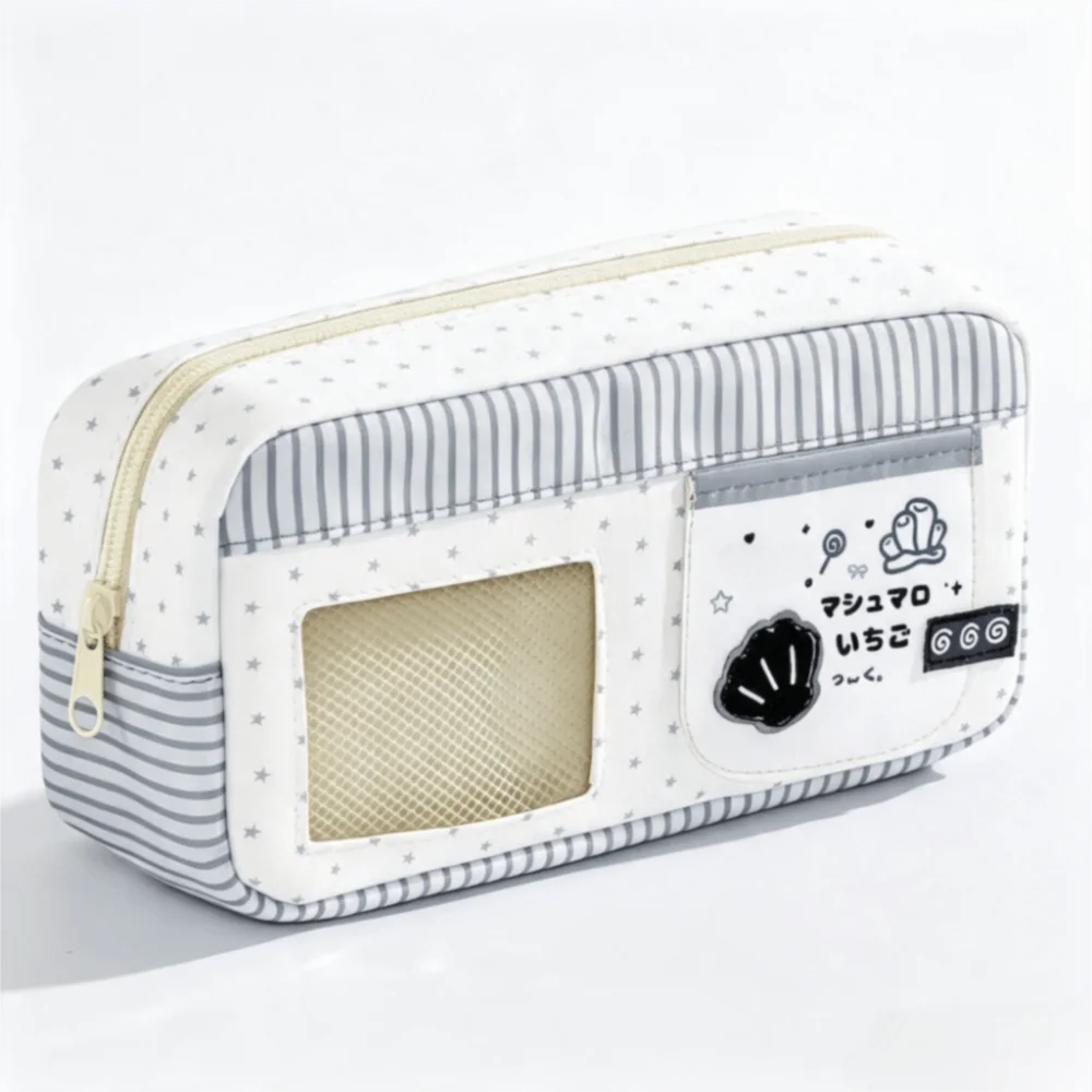 Large Capacity Pencil Case Transparent Window Multi-Layer Pencil Bag Clear Window Color Block Stationery Bag Portable