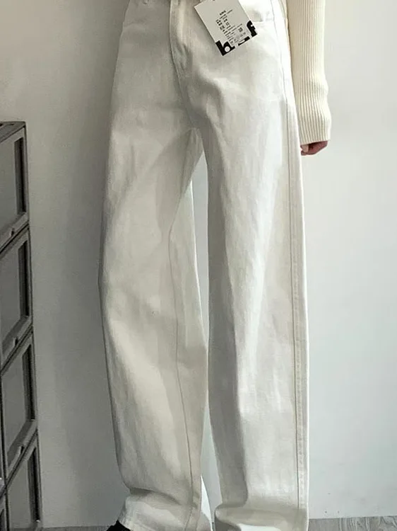 

High Waist Straight Leg White Jeans Women's Loose Fit Casual Trousers Draping Lazy Style plus Size Comfortable Wide Leg Pants