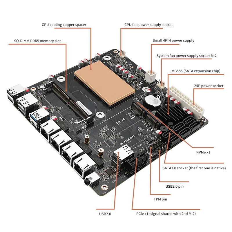 Imagem -02 - Placa para Servidor N100 I3-n305 6-bay 4x2.5g 6x Sata 3.0 2x M.2 Nvme 115x Radiador Itx tipo Placa-mãe