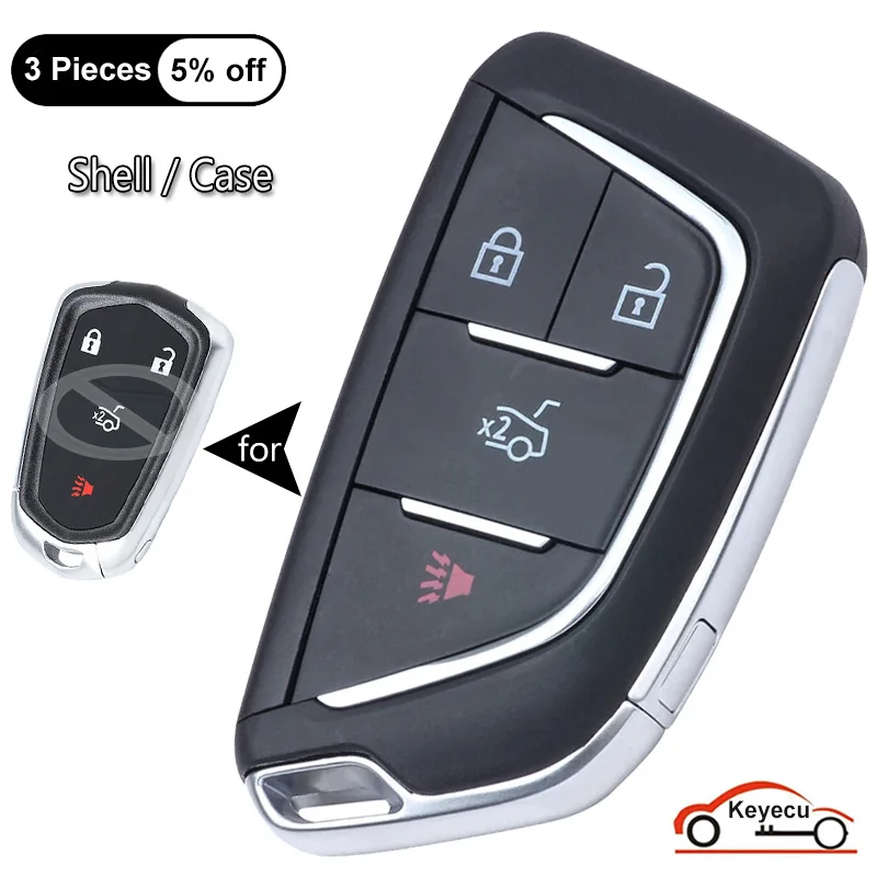 

KEYECU 4 Buttons Case for Cadillac CTS ATS XTS 2014 2015 2016 2017 2018 Modified Smart Remote Key Shell Cover Fob HYQ2AB HYQ2EB