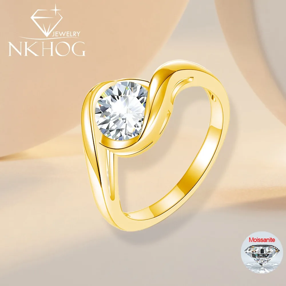 

NKHOG 1CT Real Moissanite Rings For Women 925 Sterling Silver Wedding Diamond Band 18K Plated No Fade Fine Jewelry GRA Certified