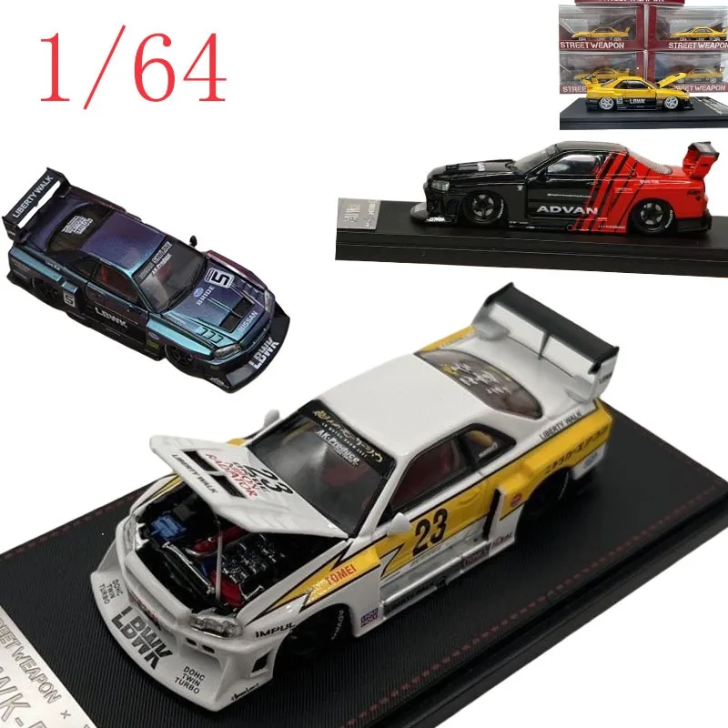 

SW Diecast 1/64 Scale Nissan Skyline GT-R LBWK-ER34 Exposed Carbon Hood Alloy Car Model Toys for Boys Gift
