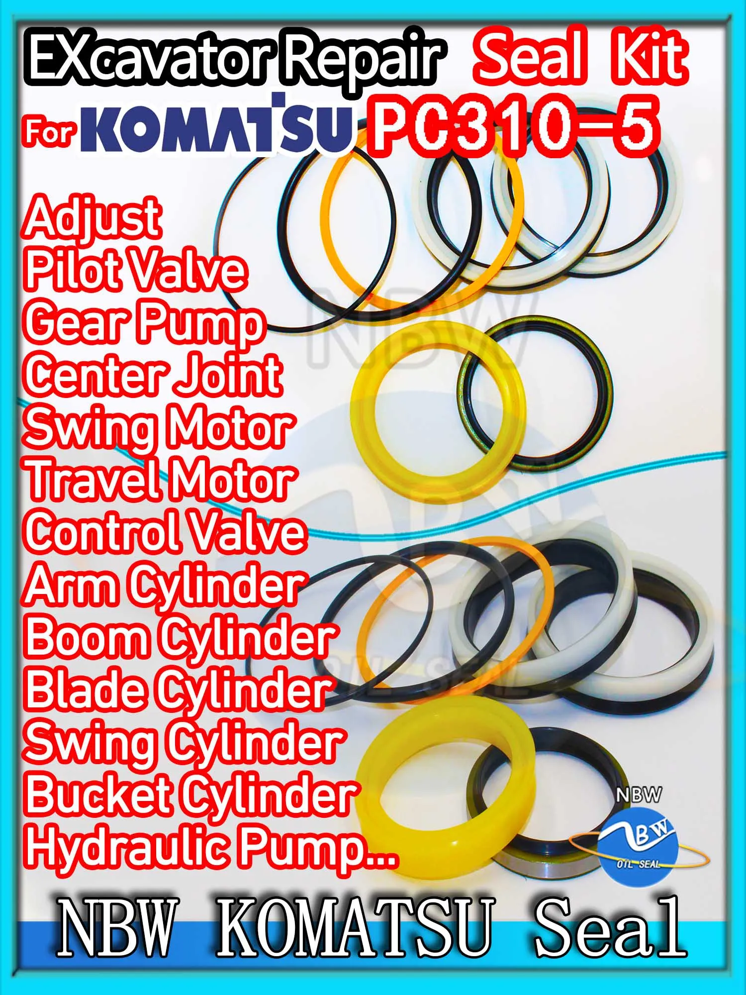 For KOMATSU PC310-5 Excavator Oil Seal Kit High Quality Repair PC310 5 Rebuild Parts MOTOR Piston Rod Shaft Replacement Dust