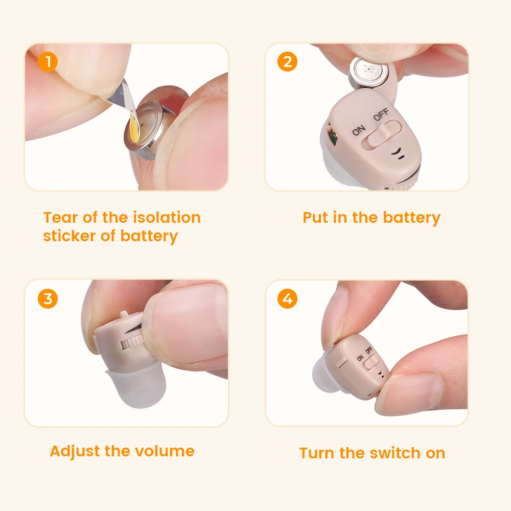 ITE Mini Hearing Aids Ear for Deafness Invisible Digital Hearing Aid for Elderly Moderate to Severe Hearing Loss Sound Amplifier