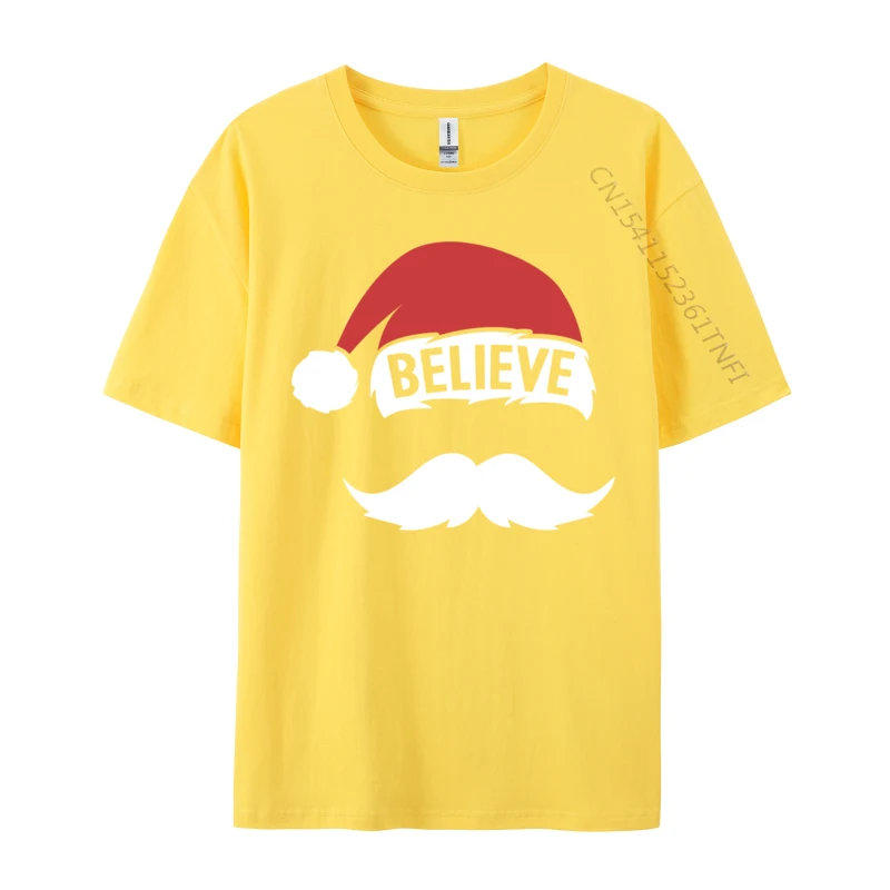 Believe Santa Hat Cap White Mustache Family Christmas Pajama T Shirt Men New Fashion Tee Shirts Fitness Mens Casual T-Shirts