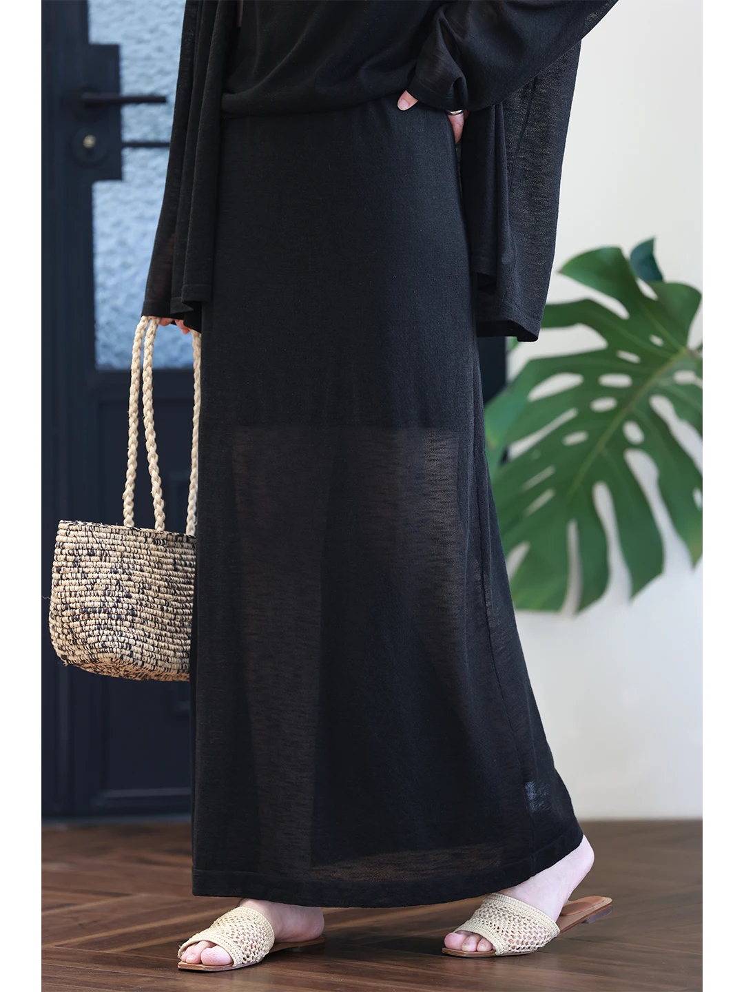 

Lightweight Breathable Elastic Waist Knitted f Skirt Loose Fit Straight Leg Long Dr Casual Commute Sle Linen B...