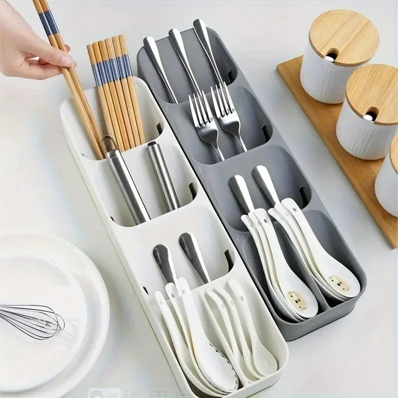 Multifunctional Knife And Fork Compartment Storage Box Cutlery Spoon Box Kitchen Drawer Divider Organizer Flatware Desktop Tray