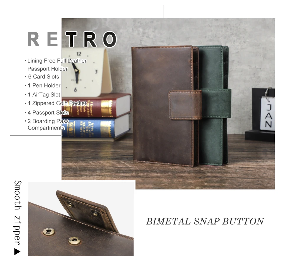 Familien-Passporttasche aus echtem Leder mit Anti-Verlust-Airtag-Etui, Reisepasshülle für Karten, Stifthalter, Reisepass, Reise-Clutch – Detail 2