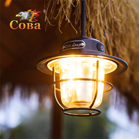 COBA LED Camping Lamp Retro Hanging Tent Lamp Portable Stepless Dimming Camping Light Waterproof Rechargeable Emergency Lantern