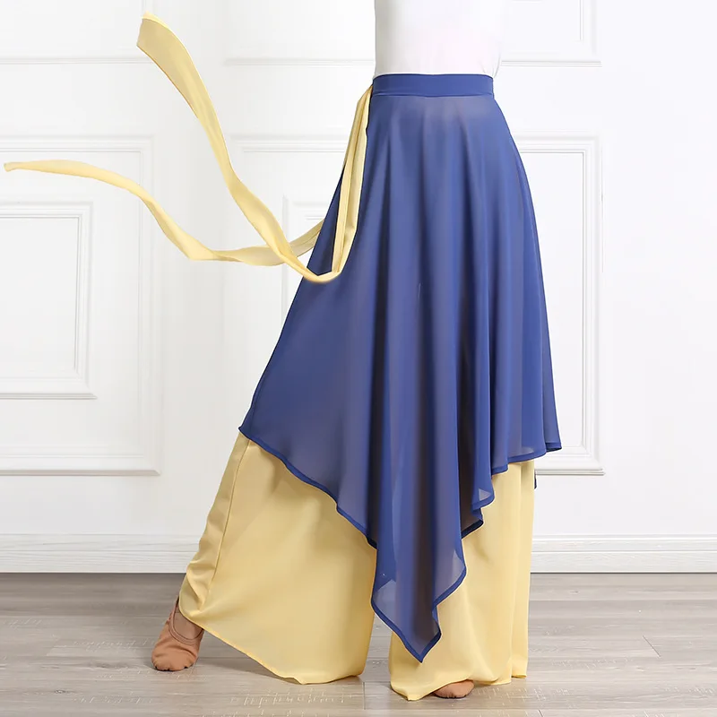 2023 Chinese Folk Dance Classical Dancing Pants Women Loose Wide Leg Trouser 2 Layers Fairy Body Rhyme Dancewear Side Split